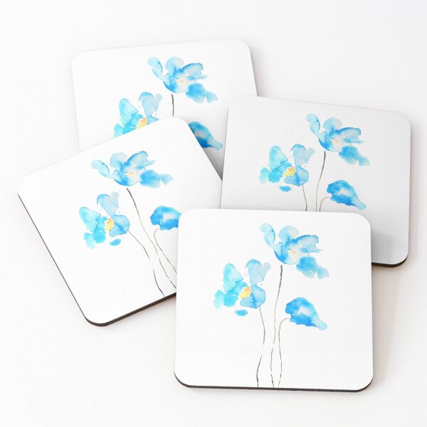 Item preview, hand painted abstract blue Himalayan poppies flower watercolor  designed and sold by ColorandColor.