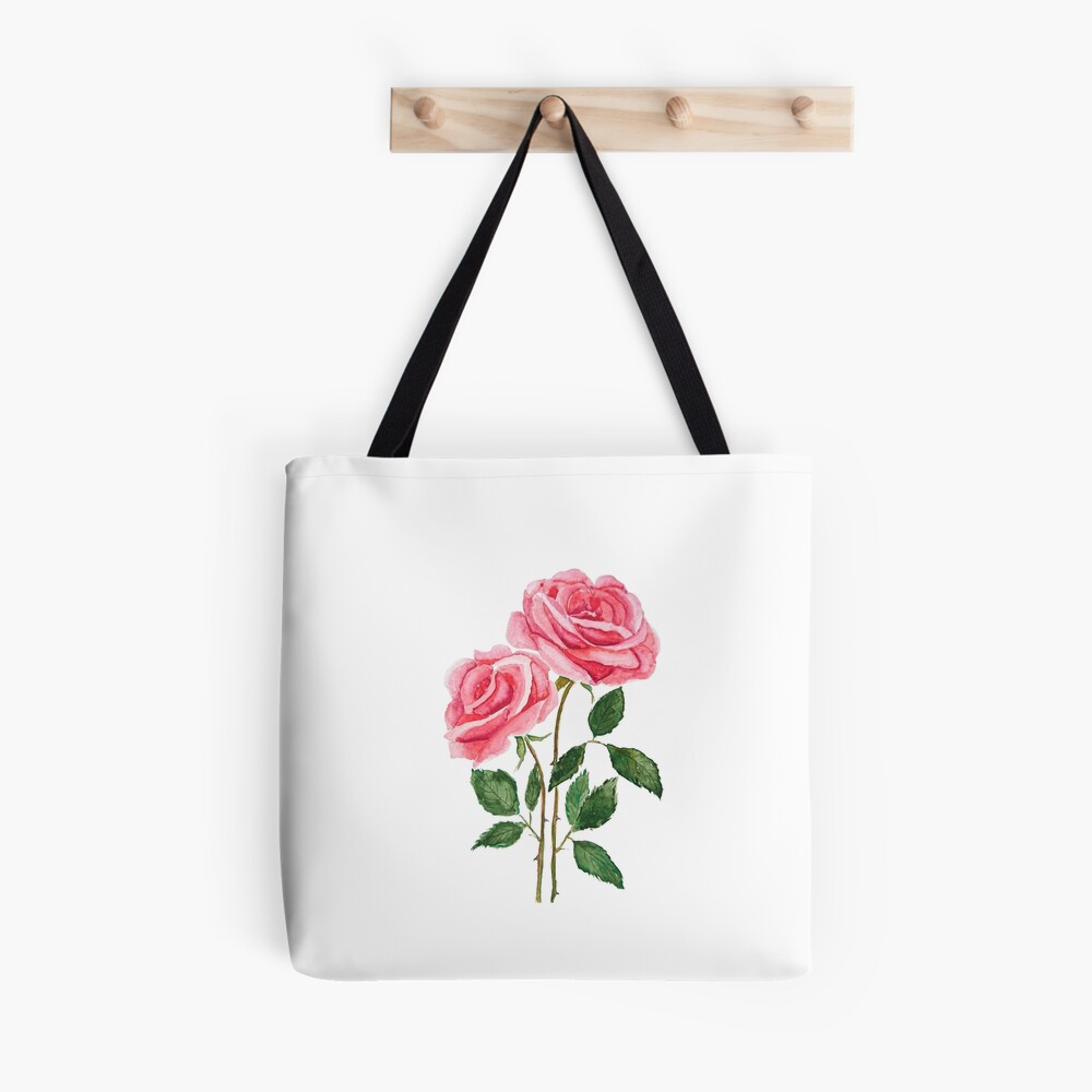 Two Pink Roses Watercolor Tote Bag