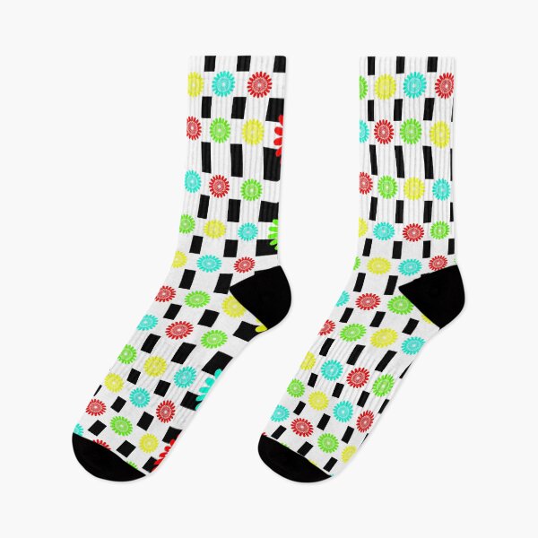 Aperçu de l'œuvre Fleurs graphiques multicolores sur cases blanches  créée et vendue par Astralia.