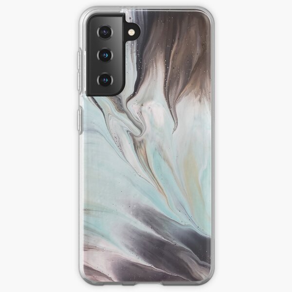 Teal Black Gold and White Abstract Pour Painting Samsung Galaxy Soft Case