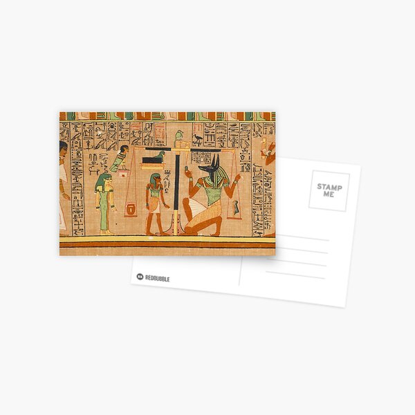 Egyptian Art: Weighing of the Heart in the Duat using the feather of Maat as the measure in balance Postcard