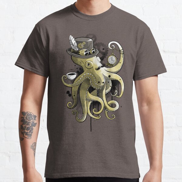 Steampunk octopus gold watercolor Classic T-Shirt
