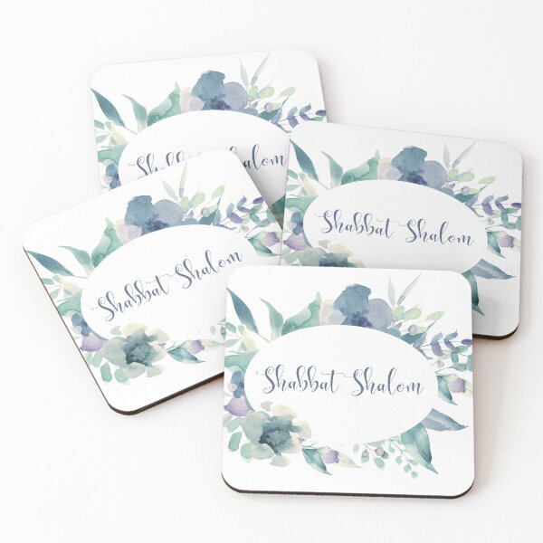 Item preview, Watercolor Flowers Hebrew Shabbat Shalom Jewish Art designed and sold by Amber Dove Studio.