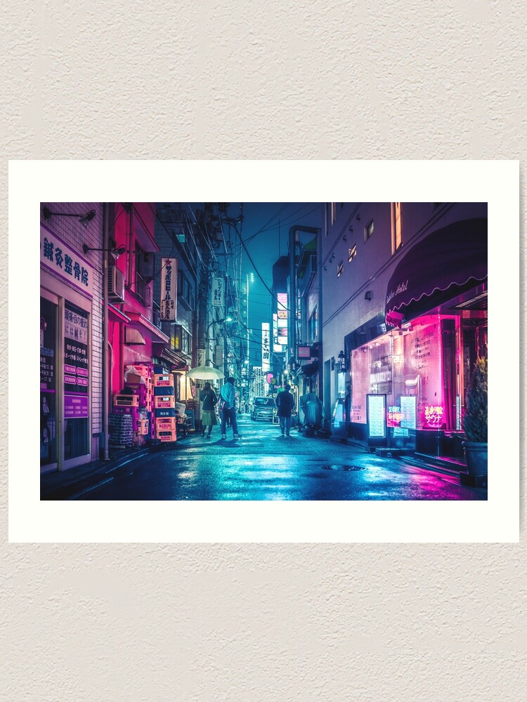 "Tokyo Midnight Rain Pink and Blue aesthetic neon lights." Art Print