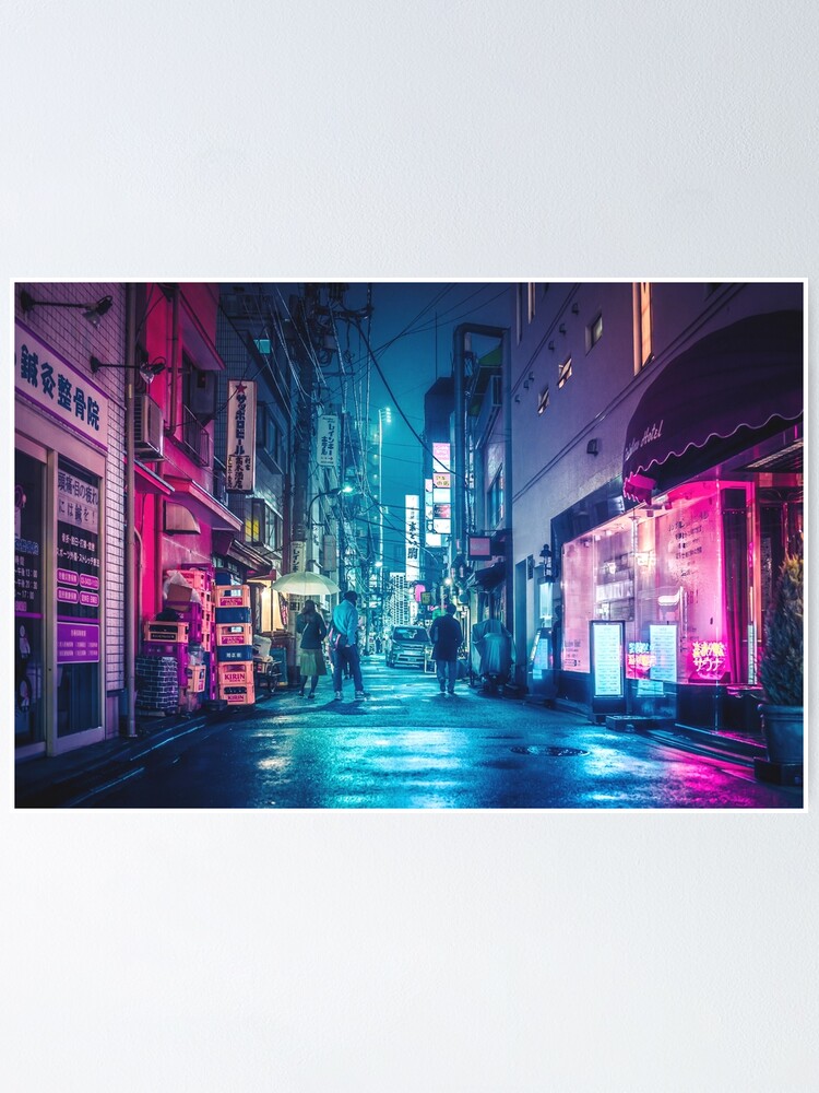 Tokyo Midnight Rain Pink and Blue aesthetic neon lights.