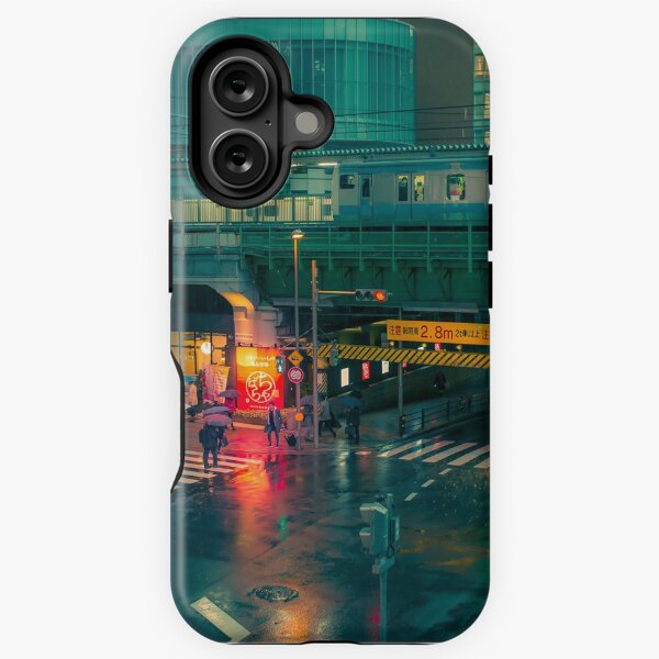 Item preview, Rainy night in Neo Tokyo Matrix vibe with green and orange light reflection designed and sold by TokyoLuv.