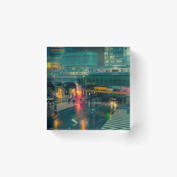 Item preview, Rainy night in Neo Tokyo Matrix vibe with green and orange light reflection designed and sold by TokyoLuv.