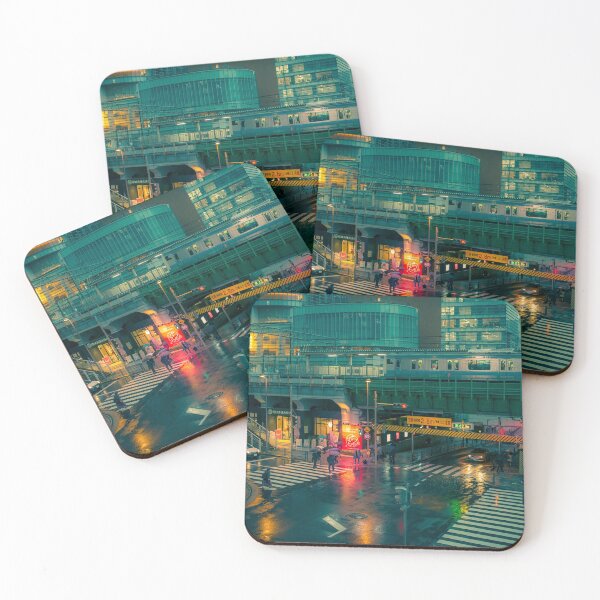 Item preview, Rainy night in Neo Tokyo Matrix vibe with green and orange light reflection designed and sold by TokyoLuv.