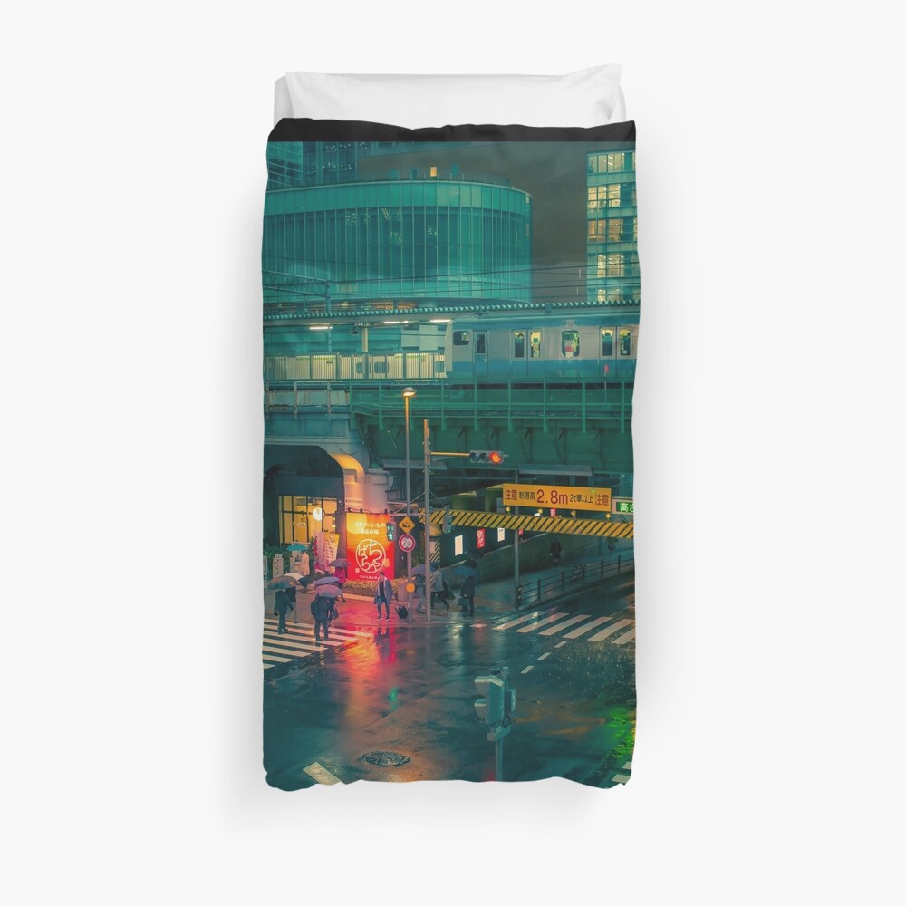 Rainy night in Neo Tokyo Duvet Cover