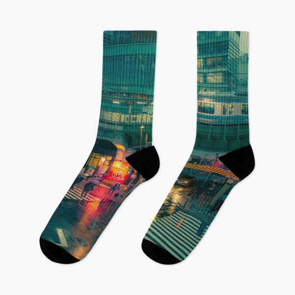 Item preview, Rainy night in Neo Tokyo Matrix vibe with green and orange light reflection designed and sold by TokyoLuv.