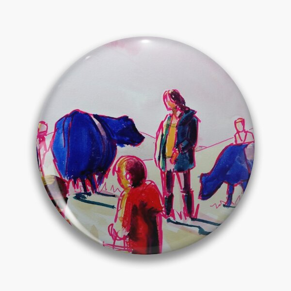 Item preview, Cows and People Surreal painting - Belted galloway cattle people and long shadows designed and sold by MikeJory.