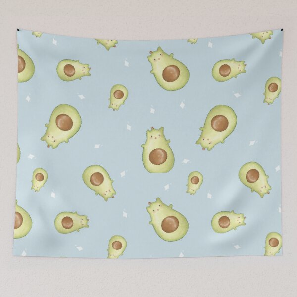 Item preview, Avocado cat vegtable pattern in blue designed and sold by AliciaBarten.
