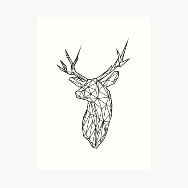 Black Wire Faceted Stag Trophy Head Art Print