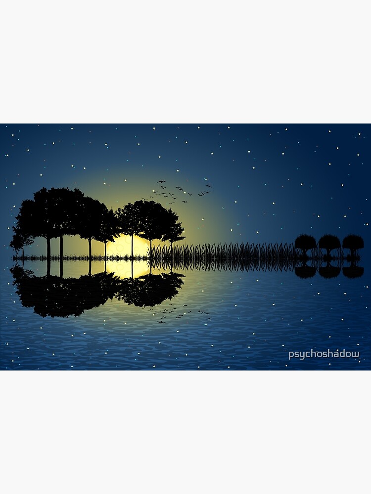 guitar island moonlight illustration by psychoshadow