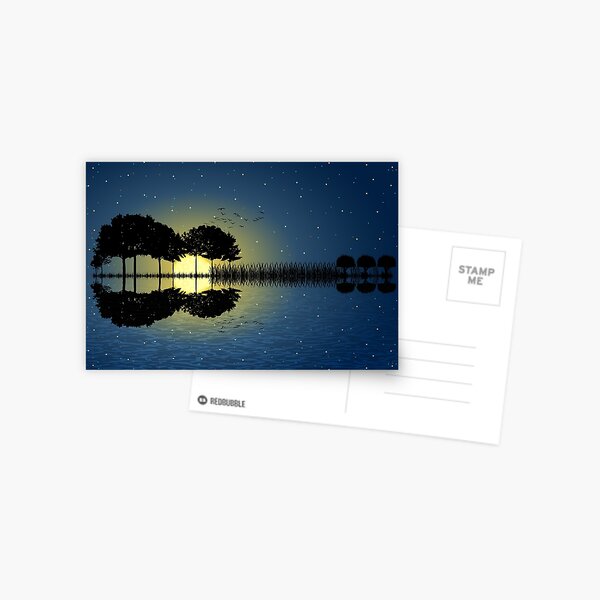guitar island moonlight illustration Postcard
