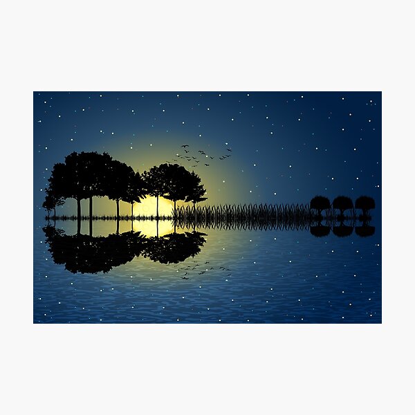 Item preview, guitar island moonlight illustration designed and sold by psychoshadow.