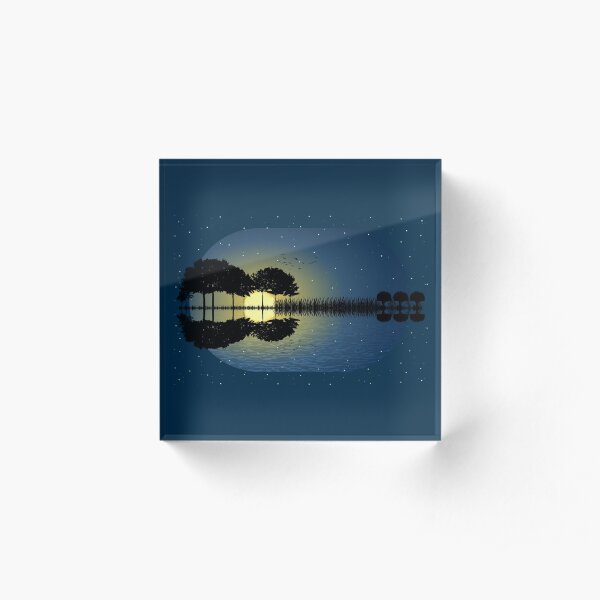 guitar island moonlight illustration Acrylic Block