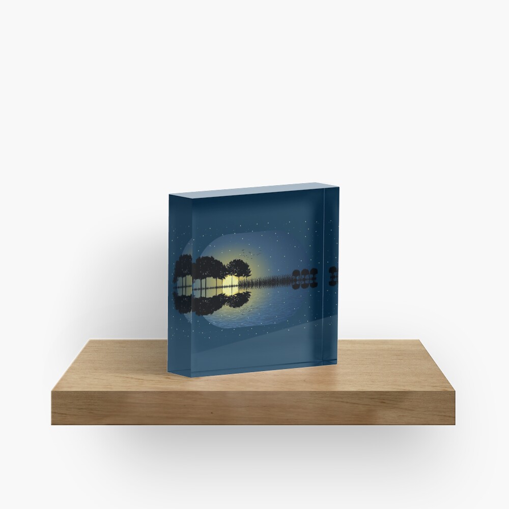 guitar island moonlight illustration Acrylic Block