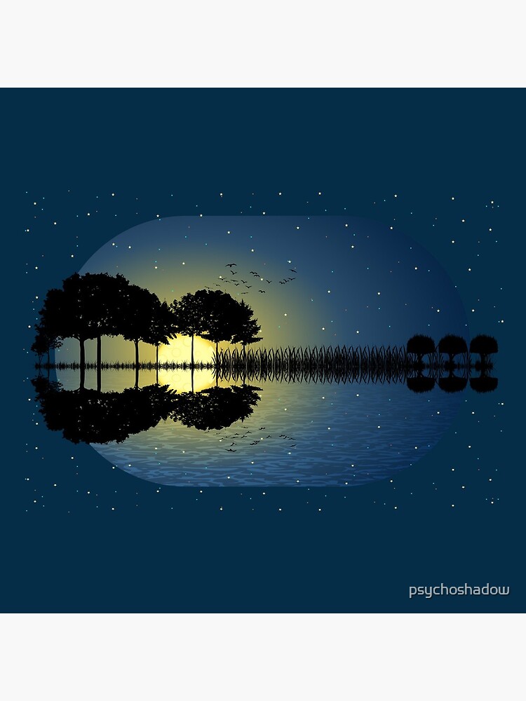 guitar island moonlight illustration by psychoshadow