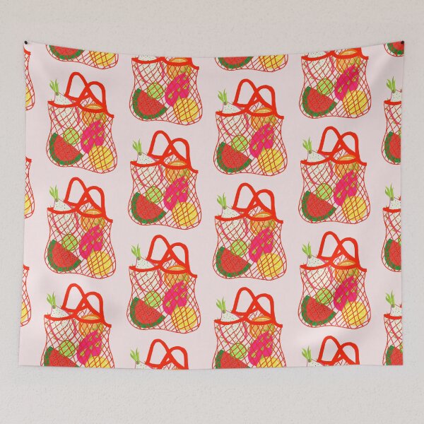 Item preview, RED REUSABLE FRUIT BAG (dragonfruit, lime, lemon, watermelon, orange)  designed and sold by katief44.