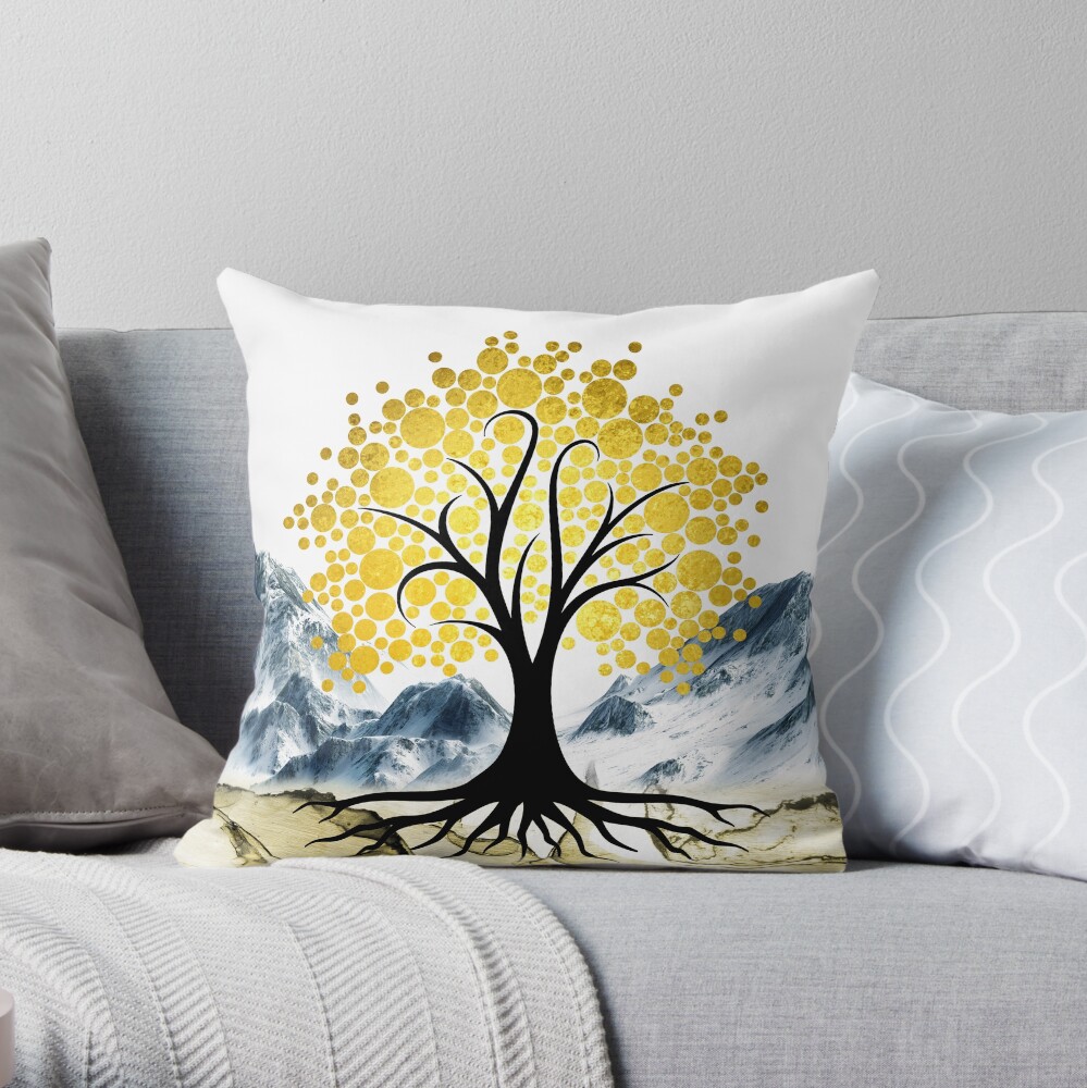 Golden Tree Throw Pillow
