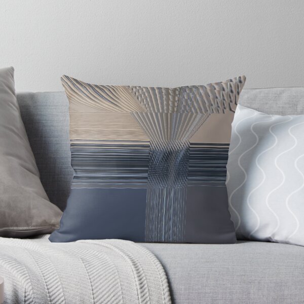 Blue and Tan Tie and Ribbons Throw Pillow