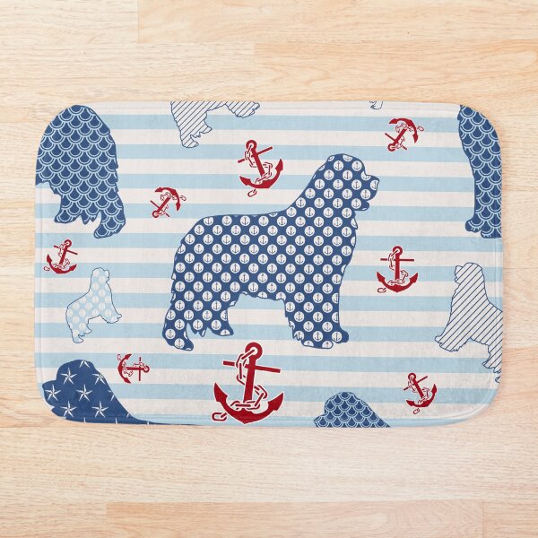 Nautical Newfie Pattern Bath Mat