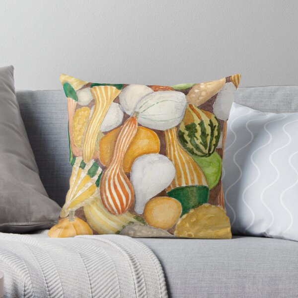 Fall Gourds - Realistic Watercolor  Throw Pillow