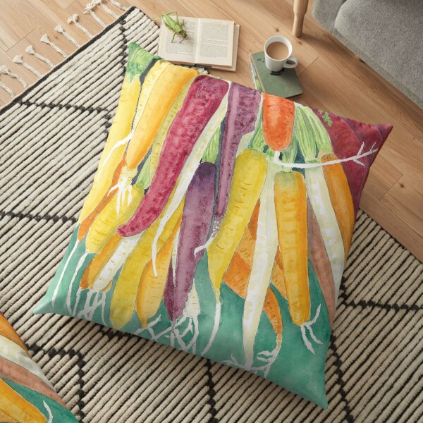 Rainbow Carrots - Realistic Watercolor Floor Pillow