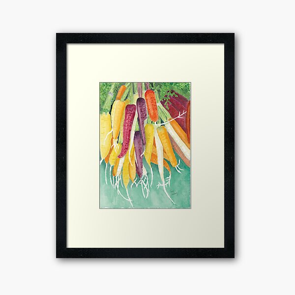 Rainbow Carrots - Realistic Watercolor Framed Art Print