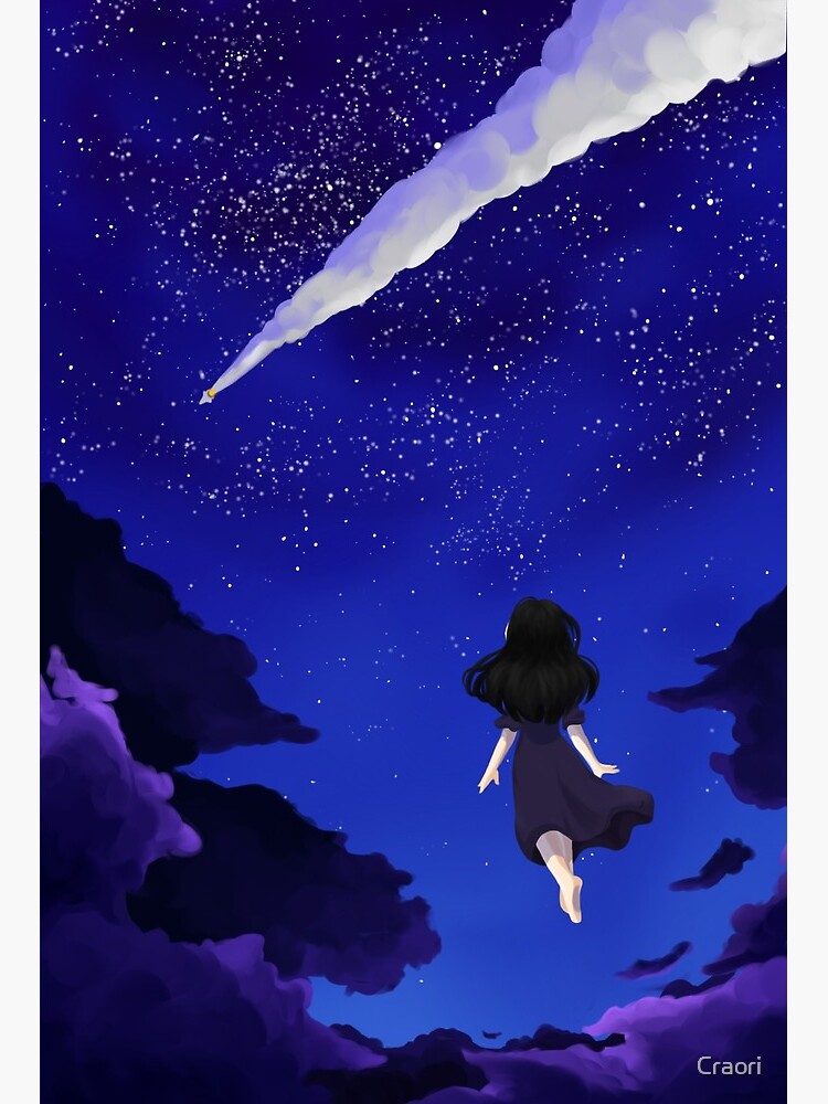 Behold The Galaxy Anime Girl Gazing At The Stars Art Board Print By Craori Redbubble