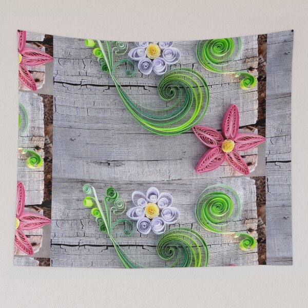 Item preview, quilled spiral leaves, and flowers on barnwood designed and sold by Stephanie  Skeem.
