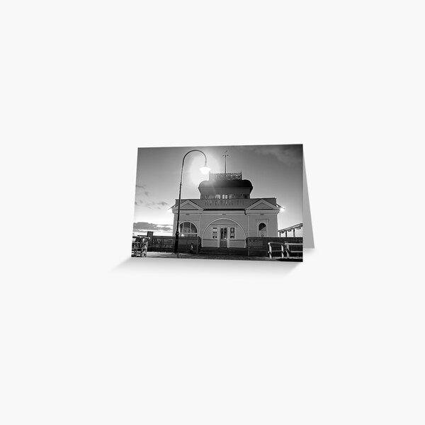 Item preview, Kiosk on St Kilda pier at sunset in black and white designed and sold by kitkat73.