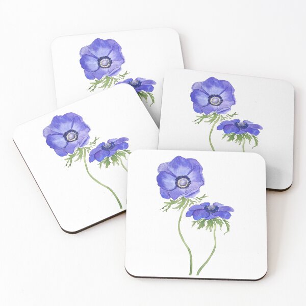 Item preview, hand painted blue purple anemone flowers watercolor designed and sold by ColorandColor.