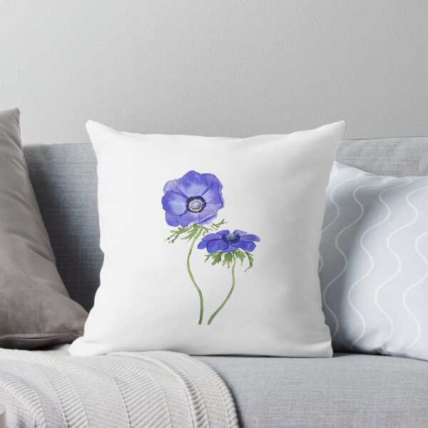 Item preview, hand painted blue purple anemone flowers watercolor designed and sold by ColorandColor.