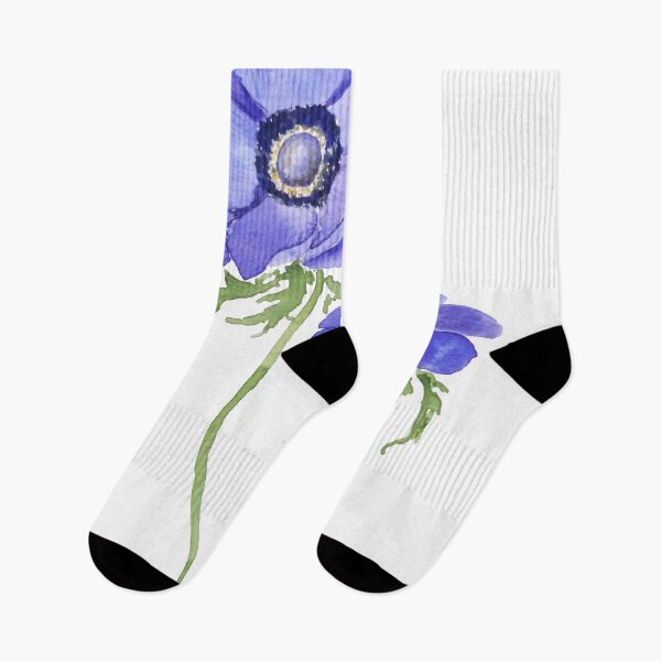 Item preview, hand painted blue purple anemone flowers watercolor designed and sold by ColorandColor.