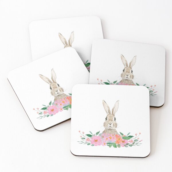 Item preview, rabbit and camellia flowers watercolor  designed and sold by ColorandColor.