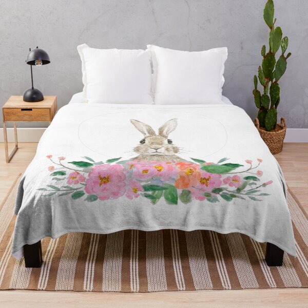 Item preview, rabbit and camellia flowers watercolor designed and sold by ColorandColor.