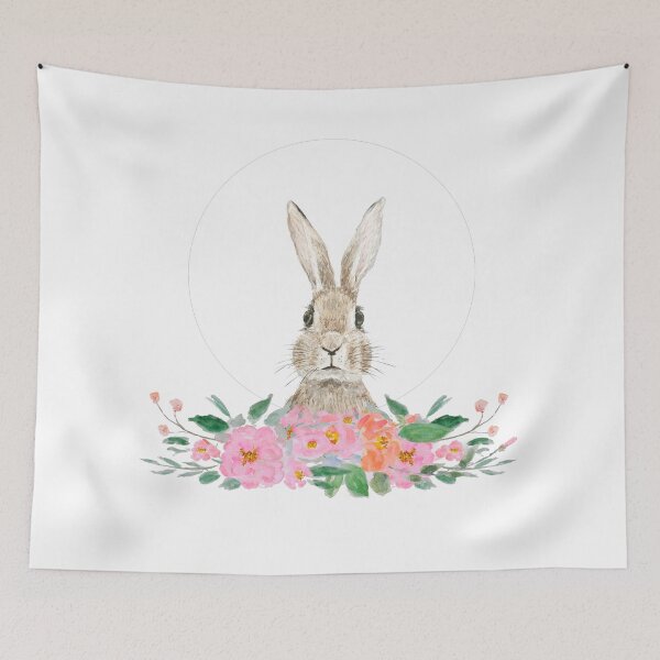 Item preview, rabbit and camellia flowers watercolor  designed and sold by ColorandColor.