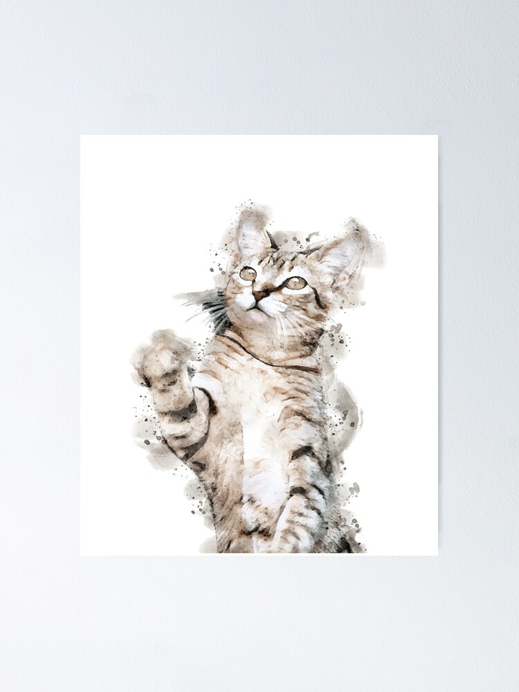 Poster Adorable Aquarelle Chat Tigre Gris Par Obbow Redbubble