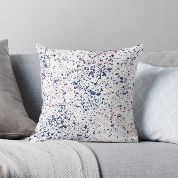 Navy Blue and Blush Pink Ink Spatter on White Throw Pillow