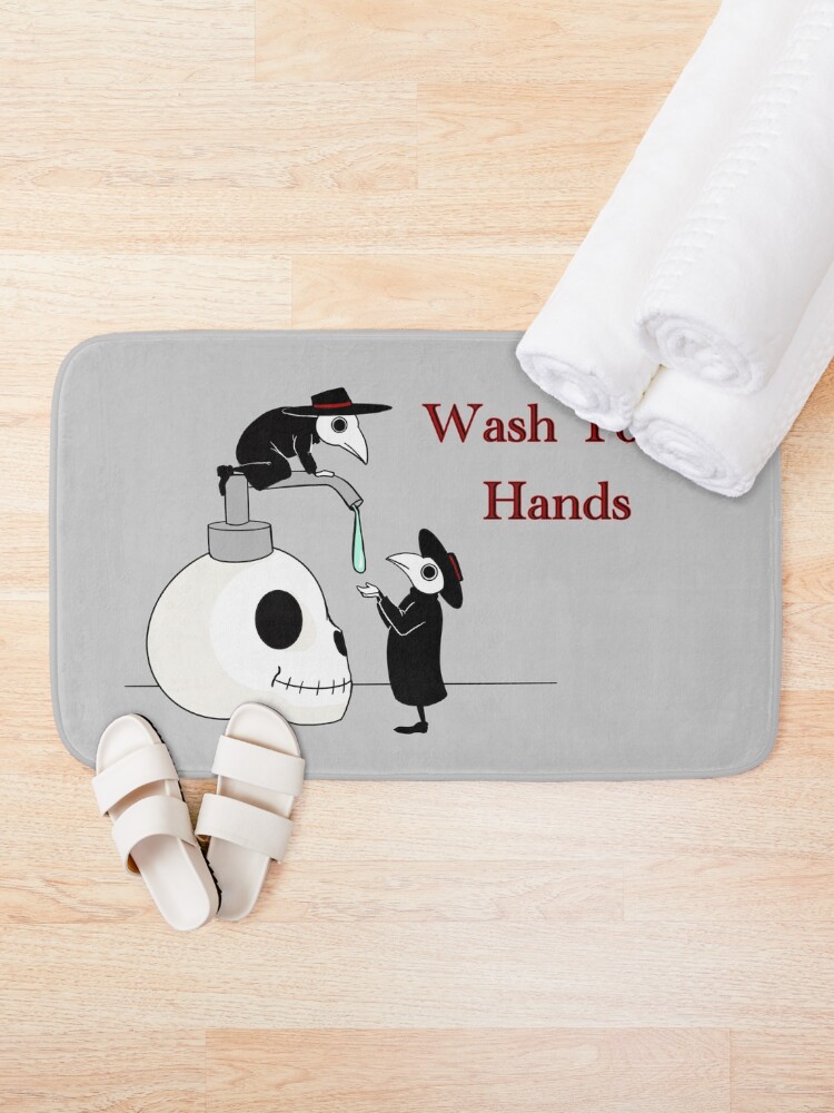 Thumbnail 1 of 6, Bath Mat, Wash your Hands! Plague doctors. designed and sold by HollyPierson.