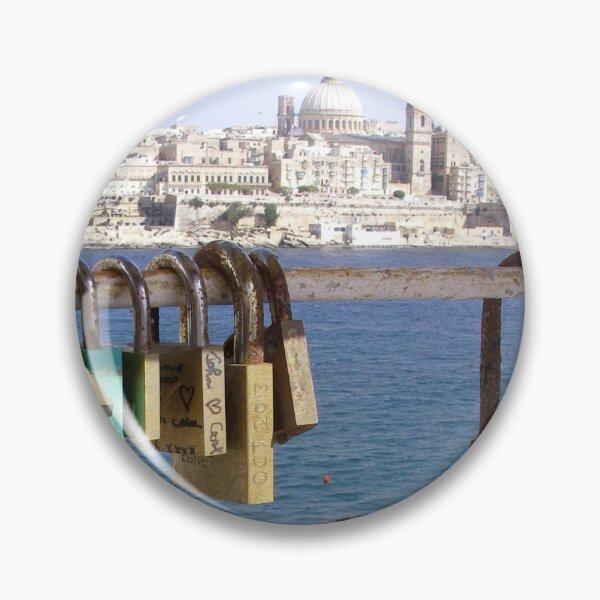 Item preview, Romantic Love Padlocks on Railings and Valletta Skyline designed and sold by HotHibiscus.