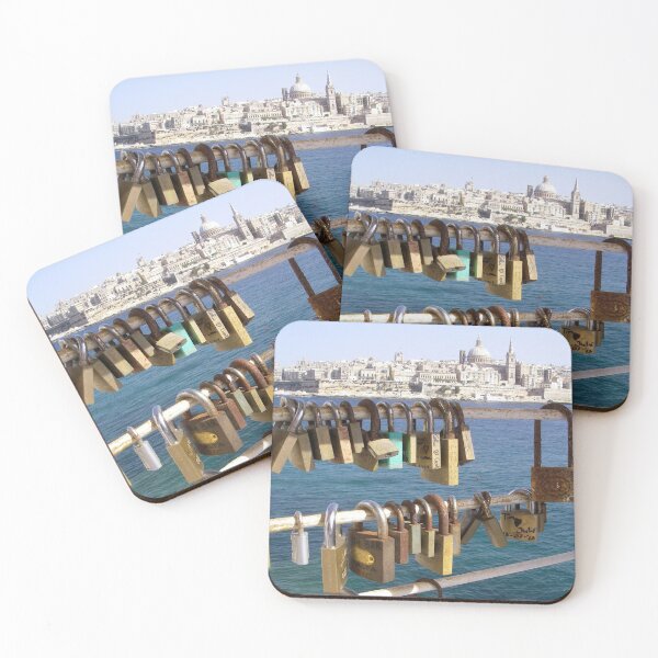 Item preview, Romantic Love Padlocks on Railings and Valletta Skyline designed and sold by HotHibiscus.