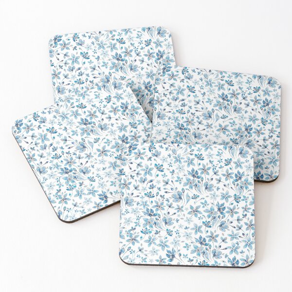 Item preview, Blue flowers and leaves with Goldleaf on white background designed and sold by IrinaIkar.