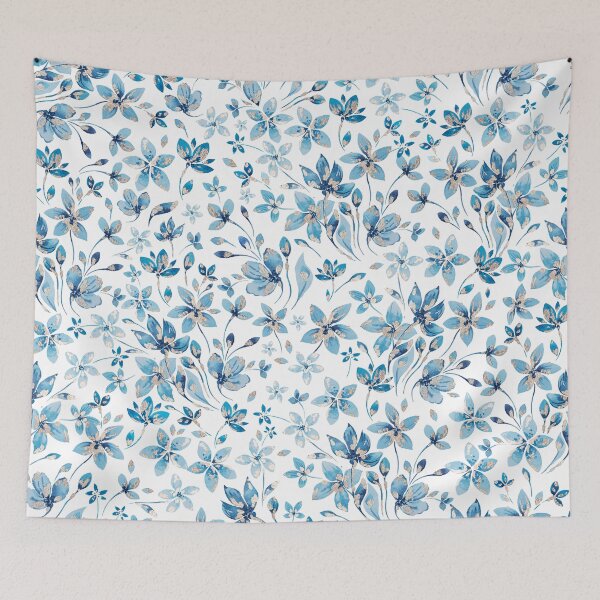 Item preview, Blue flowers and leaves with Goldleaf on white background designed and sold by IrinaIkar.