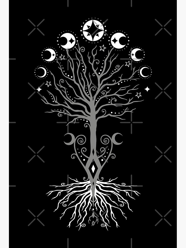 Celtic Wicca Leather Tote Bag - Moon Phases & Tree Of Life
