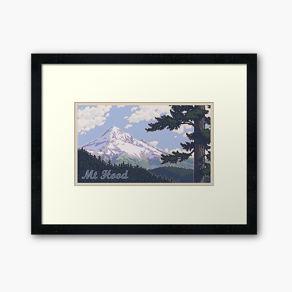 Vintage Mount Hood Travel Poster Framed Art Print