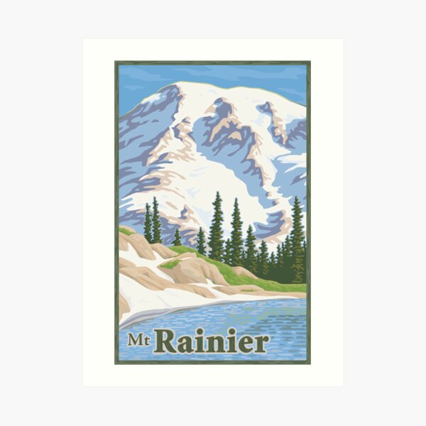 Vintage Mount Rainier Travel Poster Art Print