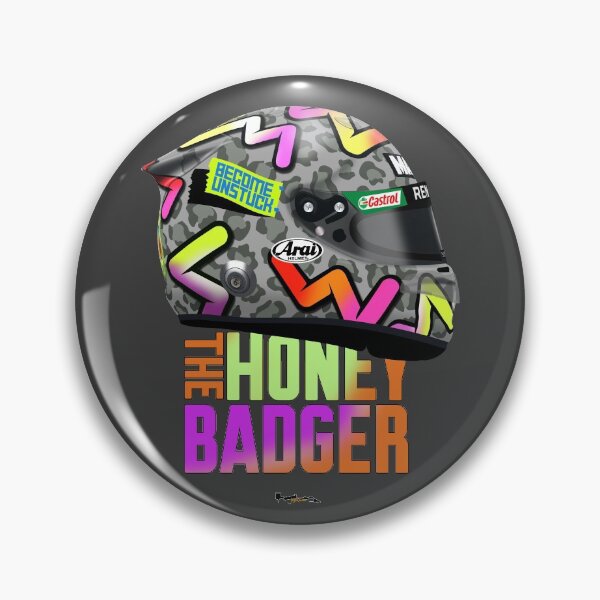 Artikelvorschau, Daniel Ricciardo - 2020 (rechts) Helm. (HONEY BADGER TEXT) entworfen und verkauft von JageOwen.
